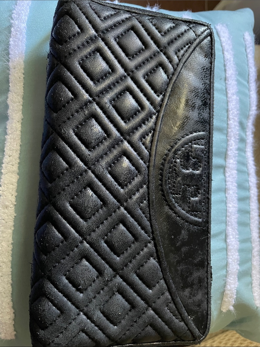 Tory Burch Black Quilted Leather Coin Pouch with Gold Zip Pull